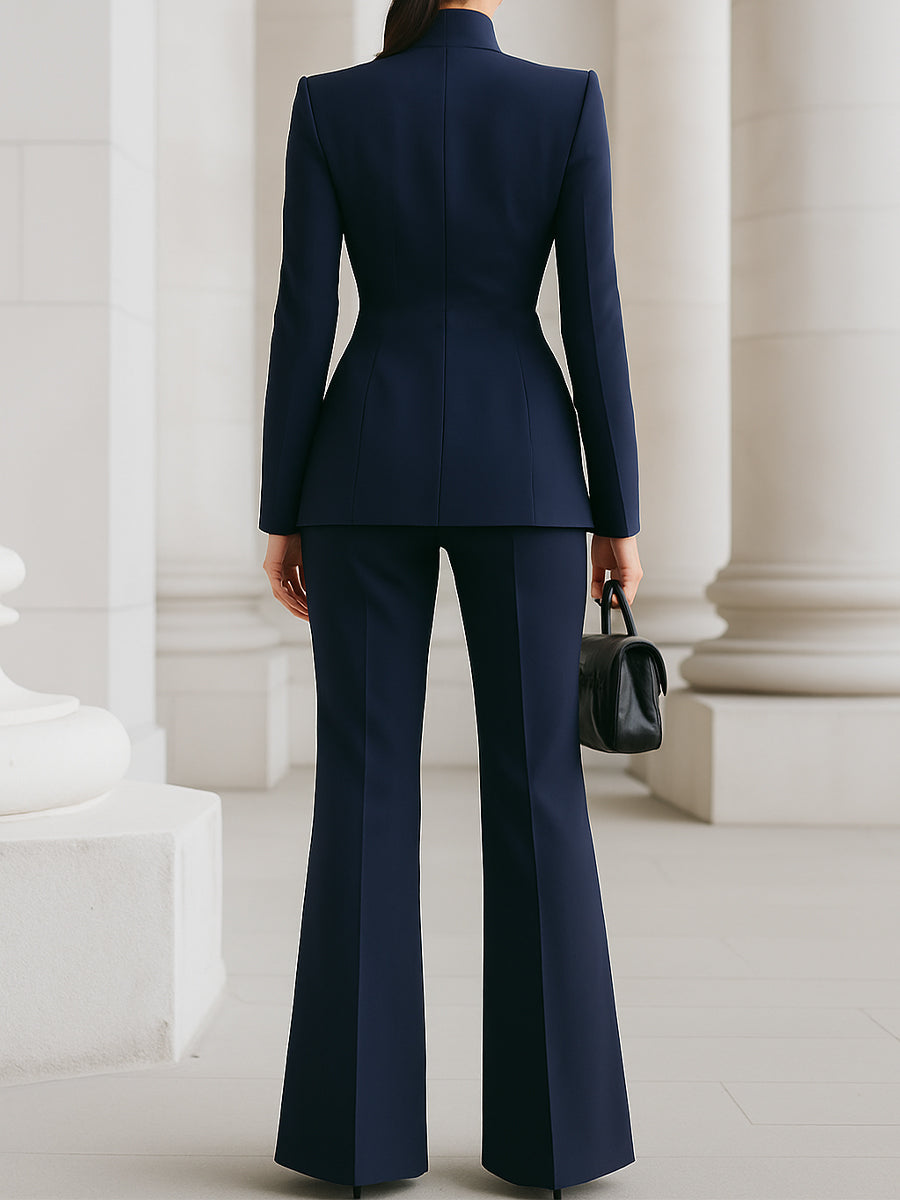 Women's Structured Blazer and Wide Leg Pants Suit Set