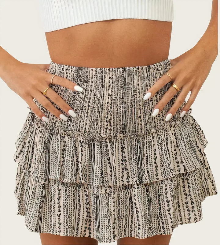 Irene | Mini Tiered Skirt with Boho Print