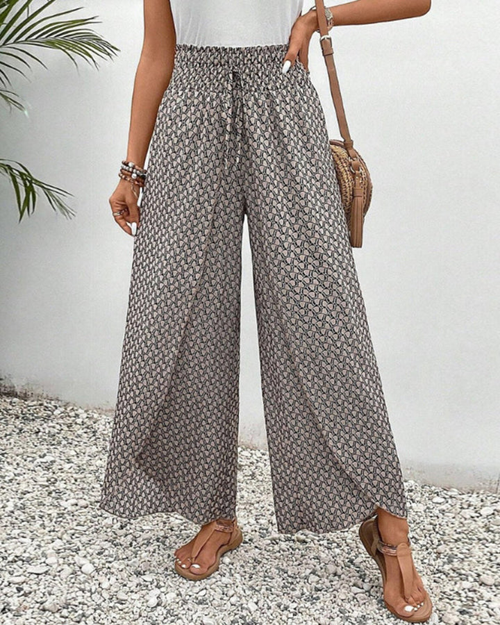 Wia | Floral Print Wide-Leg Trousers with Smocked Waist and Ditsy Print