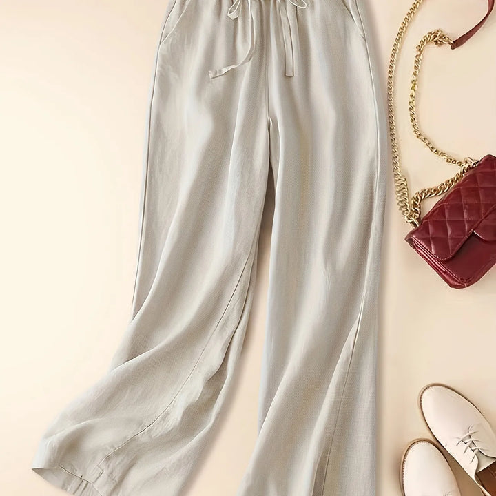 Tia | Wide-Leg Trousers with Drawstring Waist and Plain Finish
