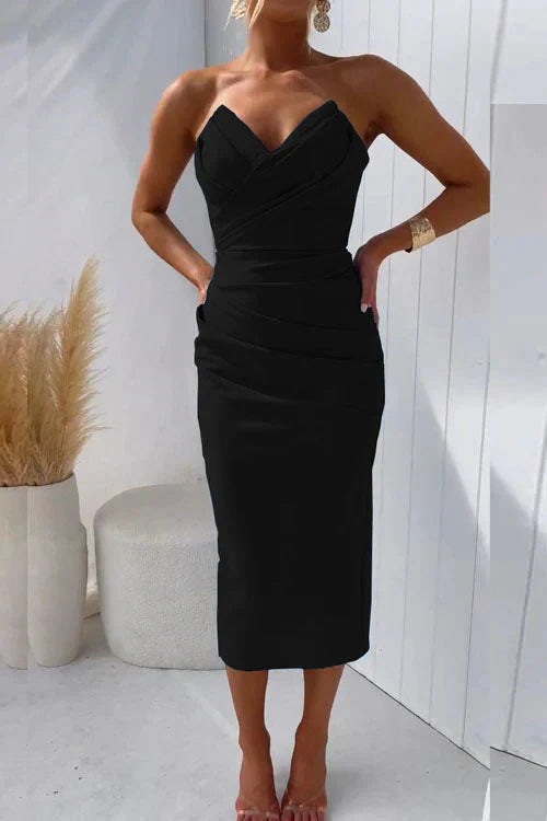 Magner | Midi Wedding Guest Dress with Strapless Bodice