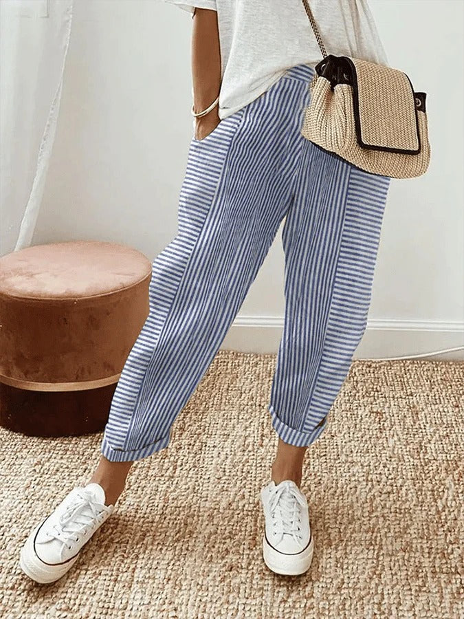 Erin | Striped Trousers with Tapered Fit and Cuffed Hem