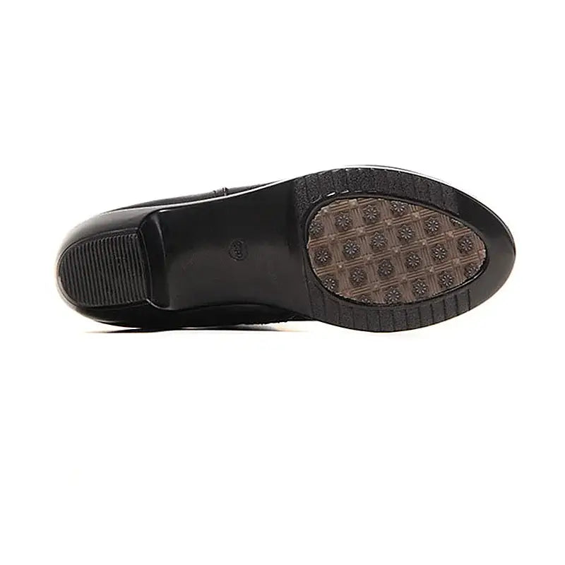 Women's Black Mid Calf Boots with Side Zip Low and Block Heel