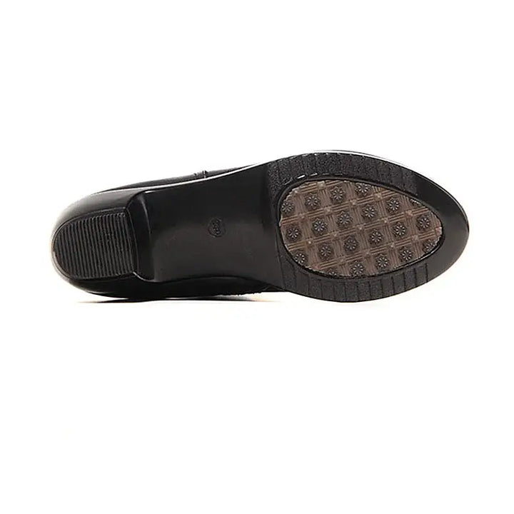 Women's Black Mid Calf Boots with Side Zip Low and Block Heel