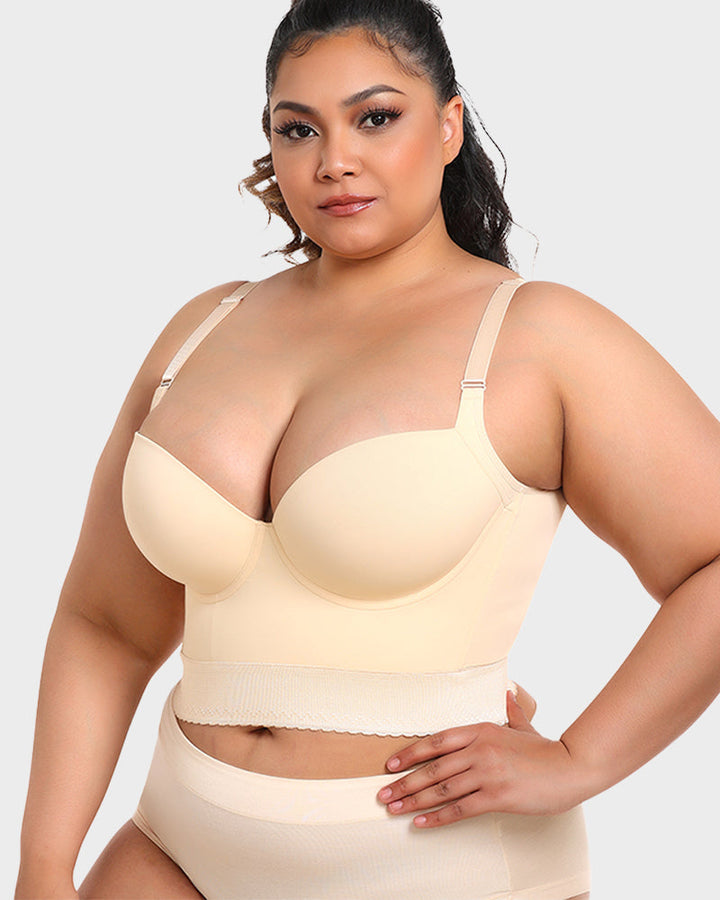 Women's Longline Push Up Bra with Underwire Support