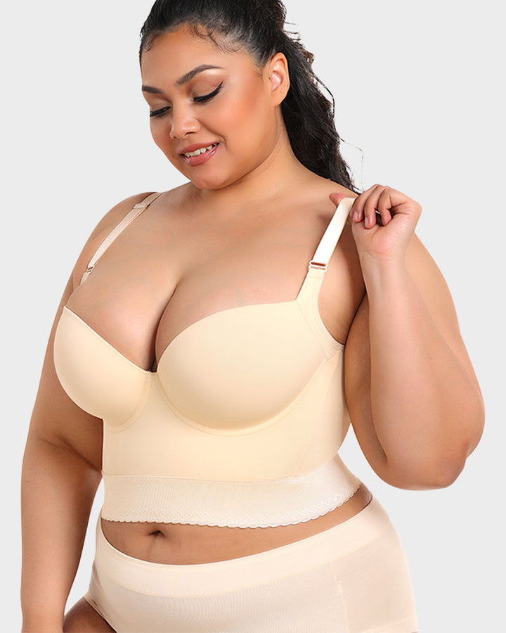 Women's Longline Push Up Bra with Underwire Support