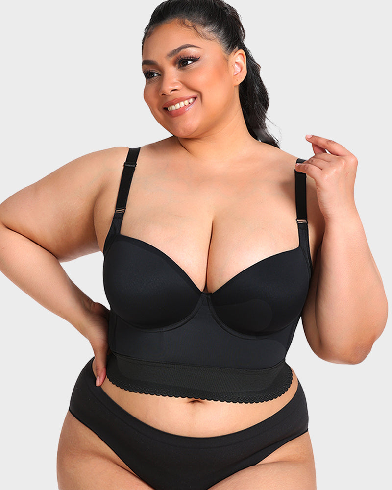 Women's Longline Push Up Bra with Underwire Support
