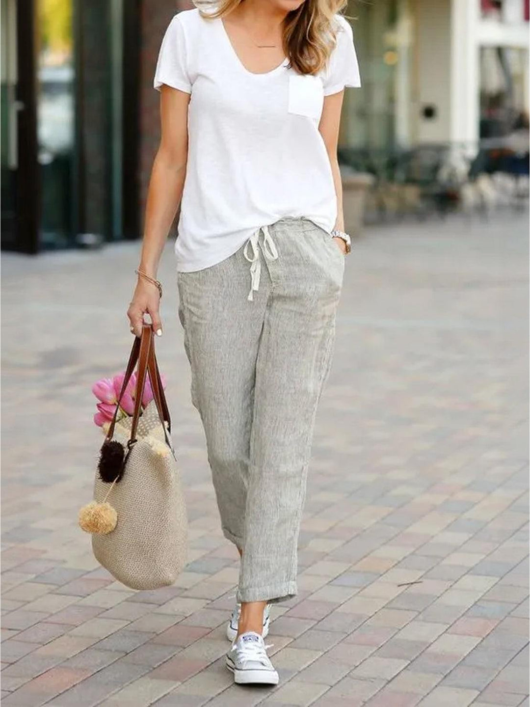 Alexa | Women's Trousers Drawstring Slim Fit