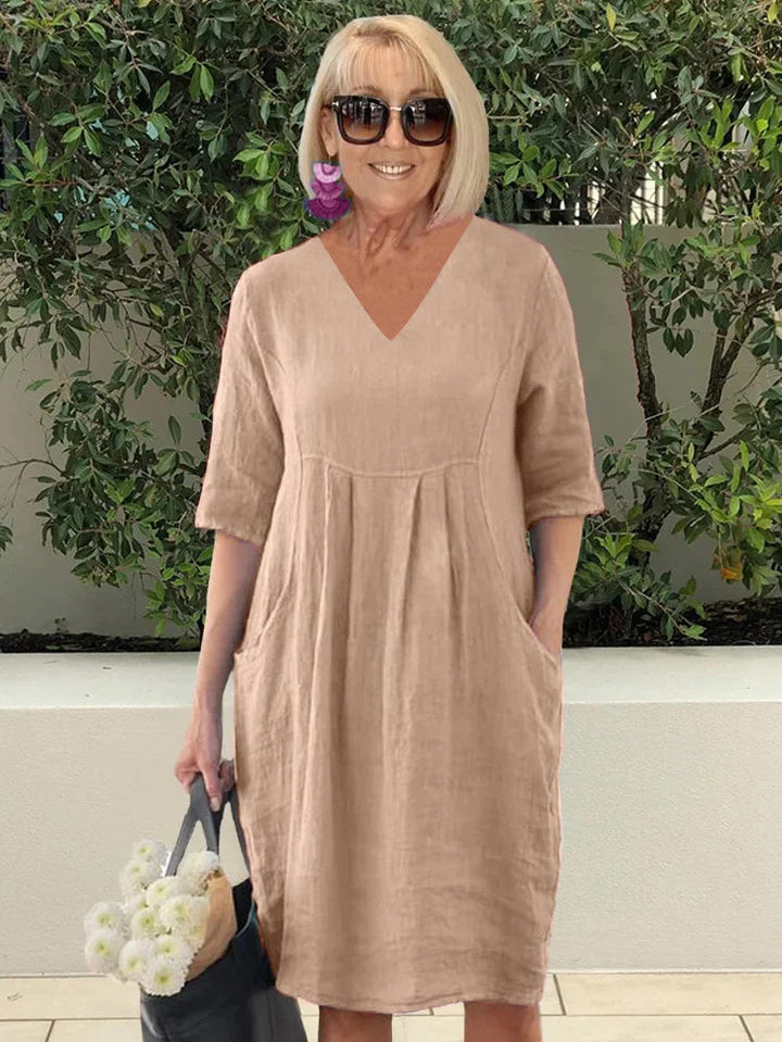 Sarah | Midi Summer Dress with V-Neck and Pockets