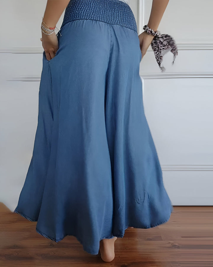 Wren | Wide Leg Trousers with Smocked Waist and Side Pockets