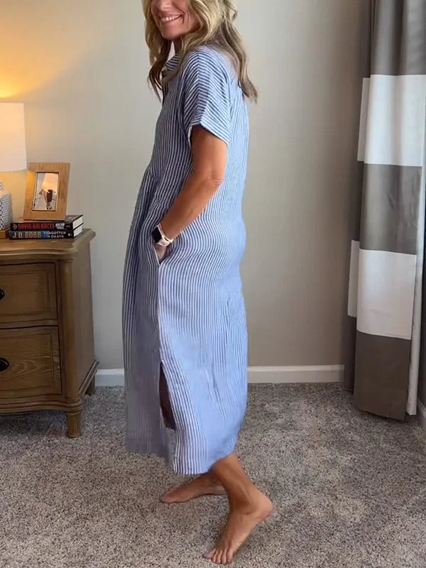 Wendy | Midi Shirt Dress with Vertical Stripes