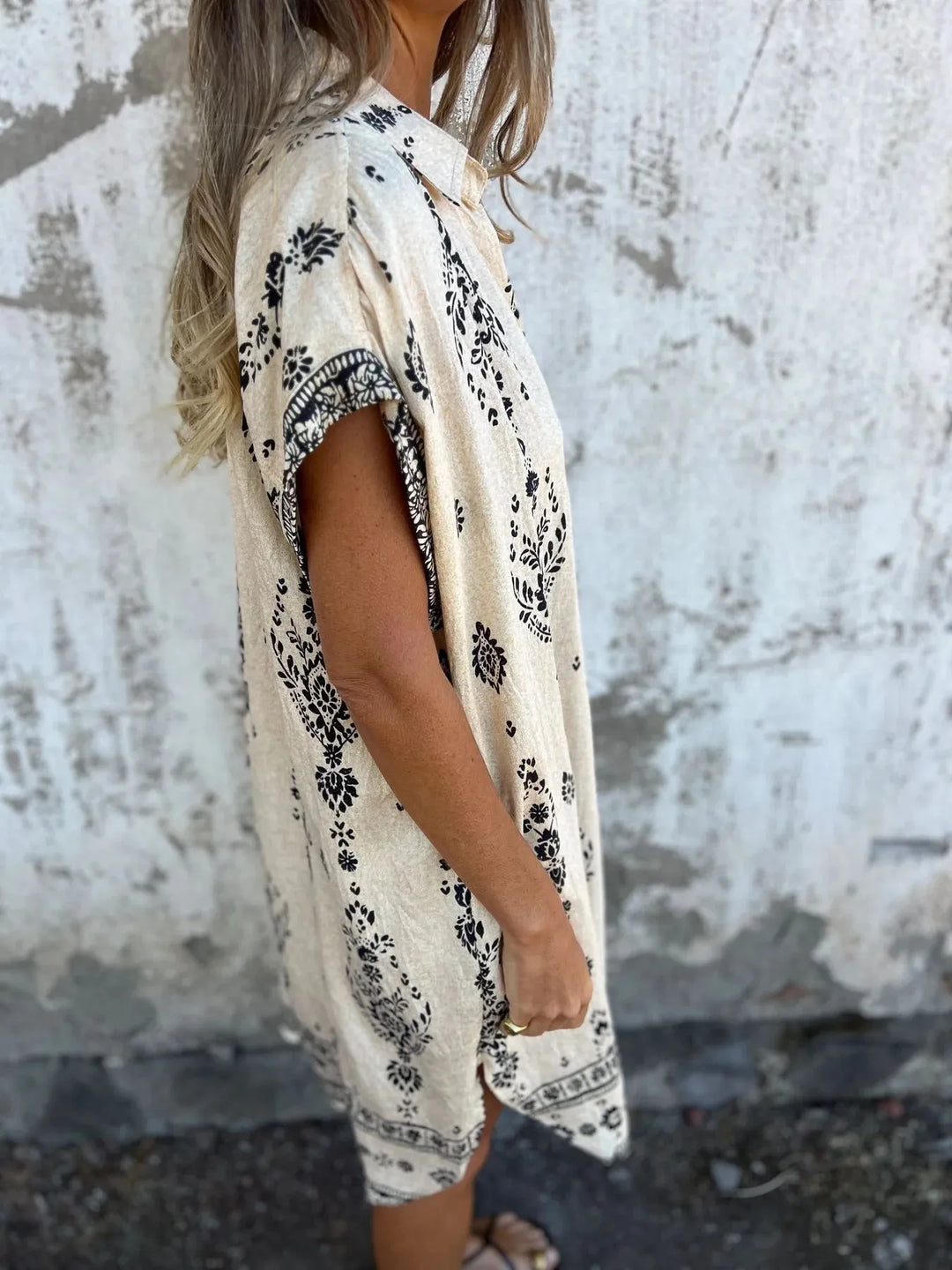 Emily | Mini Shirt Dress with Boho Print and V-Neck
