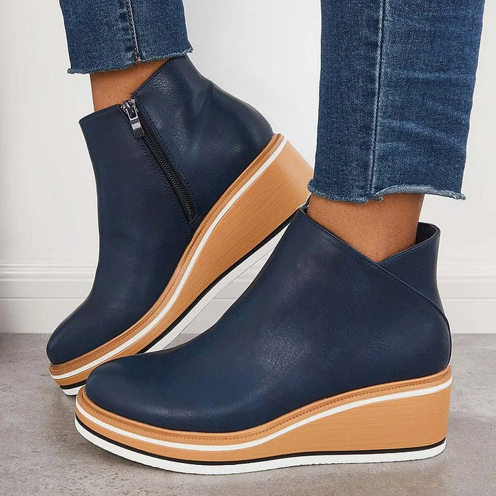 Women's Orthopedic Wedge Heel Ankle Boots with Side Zip