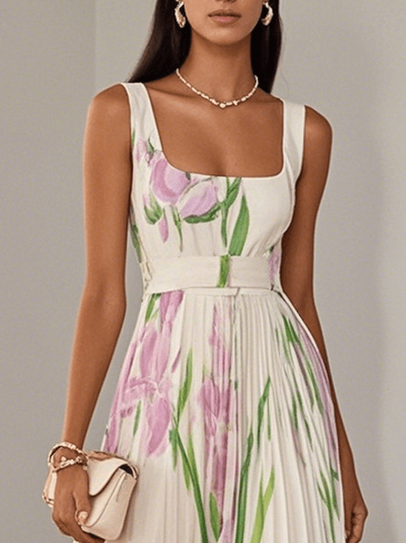 Tina | Maxi Wedding Guest Dress with Floral Print and Pleated Skirt