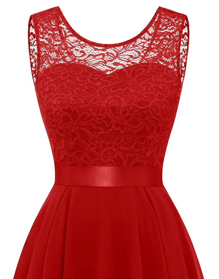 Alexis | Midi Wedding Guest Dress with High-Low Hem and Round Neck