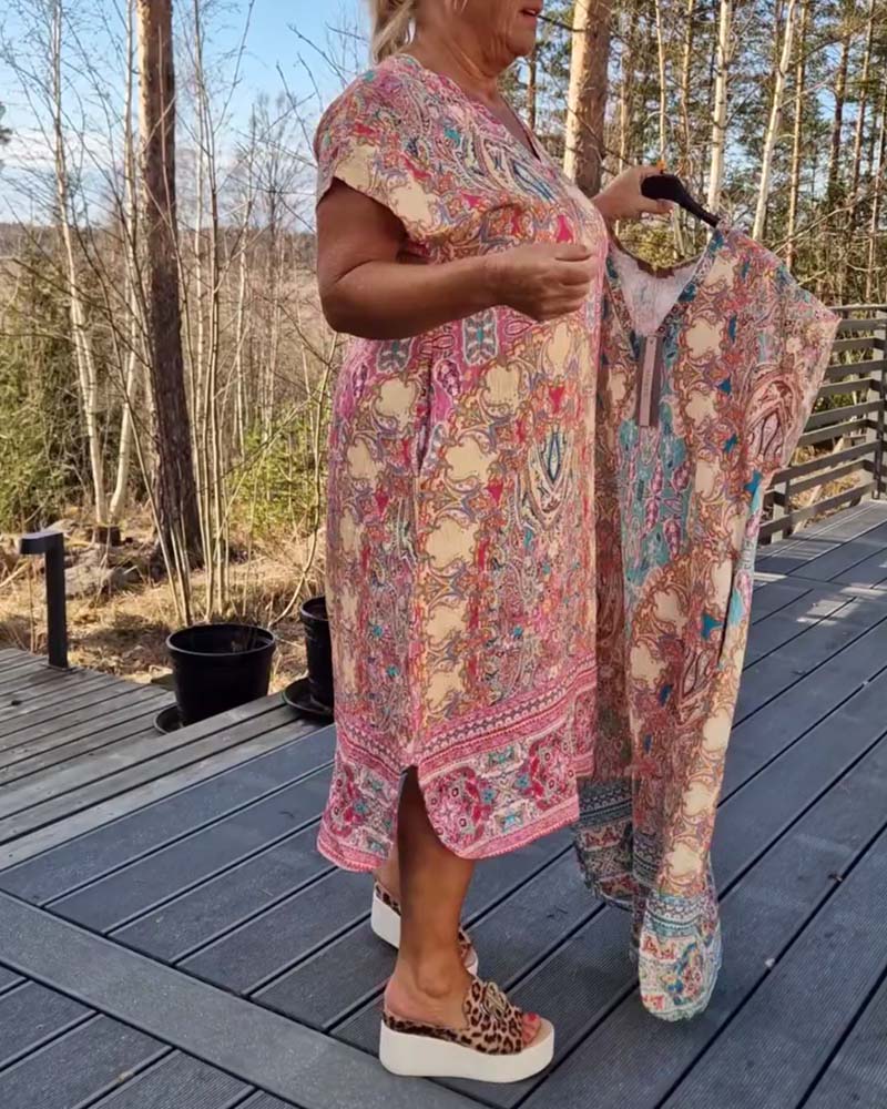 Darcie | Midi Summer Dress with Boho Print and V-Neck