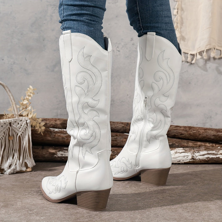Women's Knee-High Cowboy Boots with Block Heel