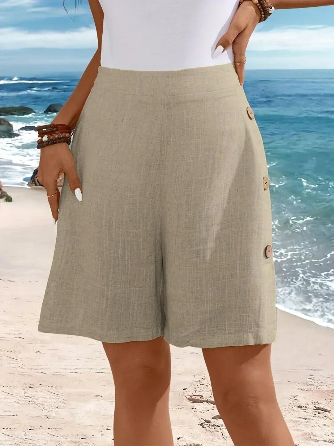 Nell | High Waist Shorts with Side Button Detail