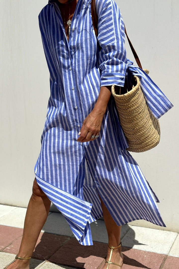 Faith | Midi Shirt Dress with Vertical Stripes