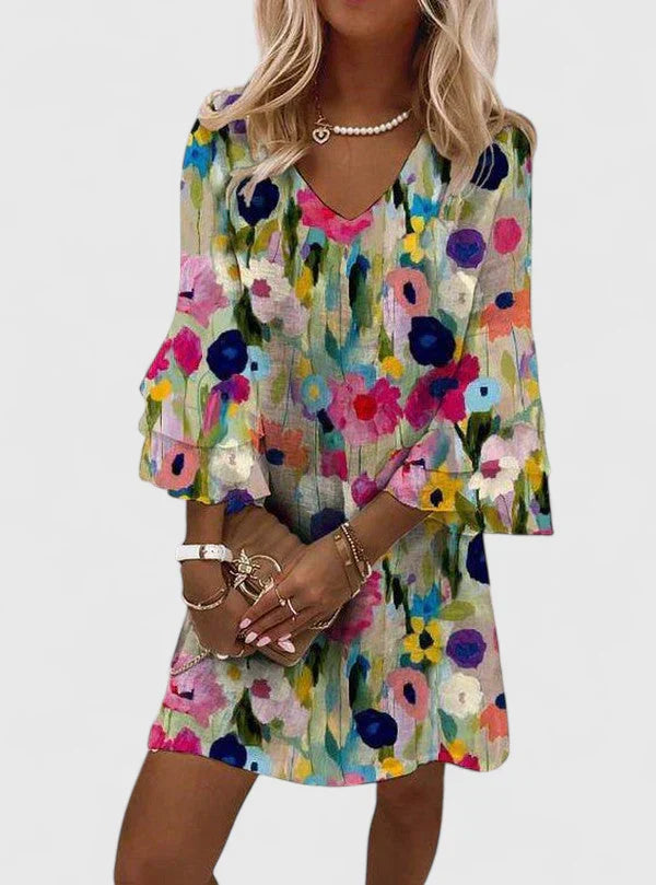 Elviera | Mini Summer Dress with Floral Print and V-Neck