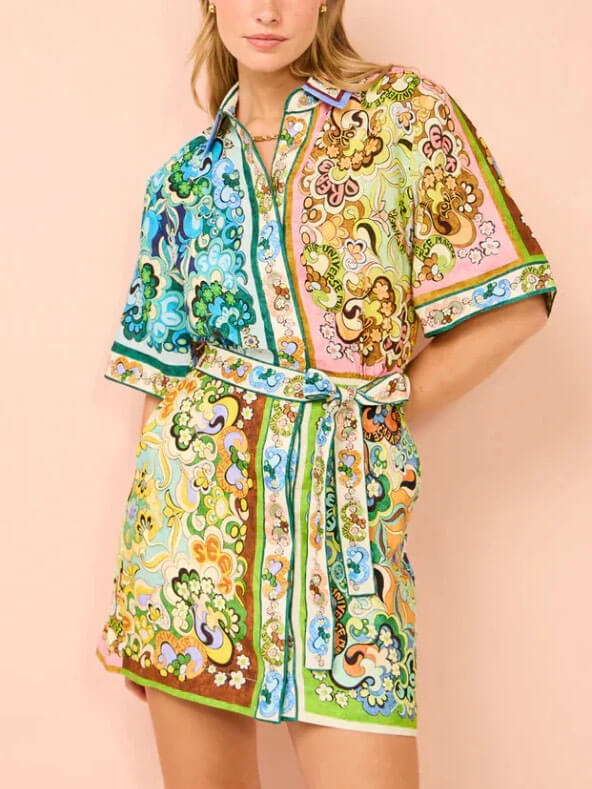 Kitty | Boho Mini Shirt Dress Belted