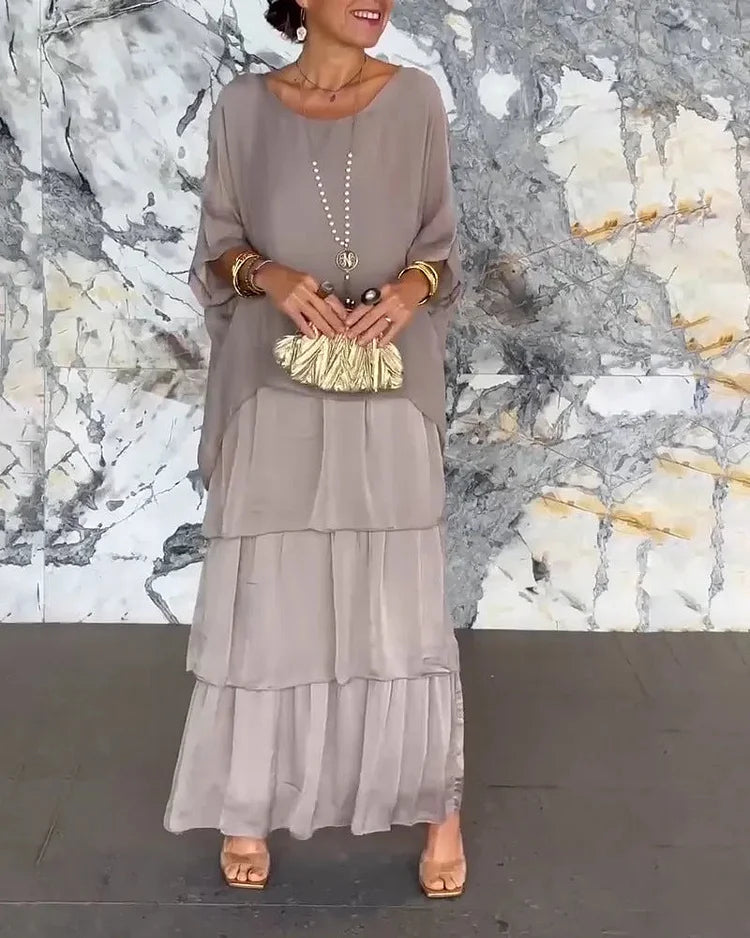 Natasha | Maxi Summer Dress with Tiered Skirt and Long Sleeves