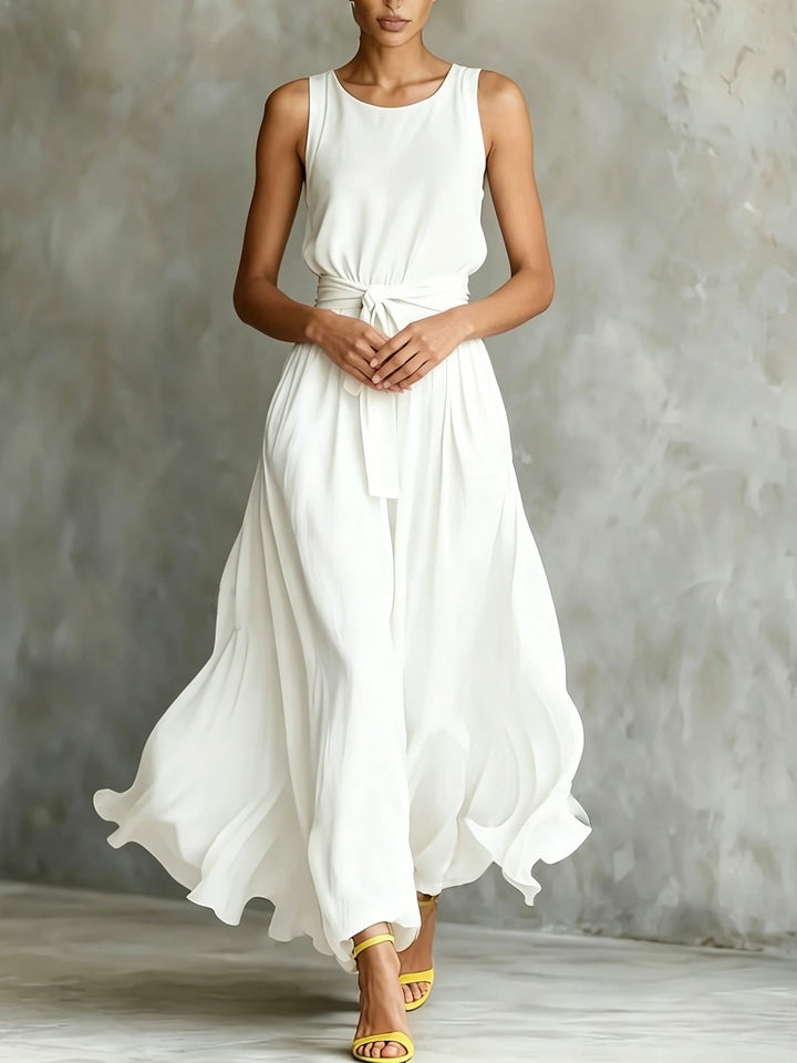 Grace | Wedding Guest White Maxi Dress A-Line Belted