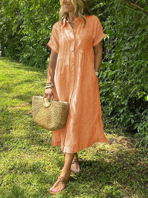 Wendy | Midi Shirt Dress with Vertical Stripes