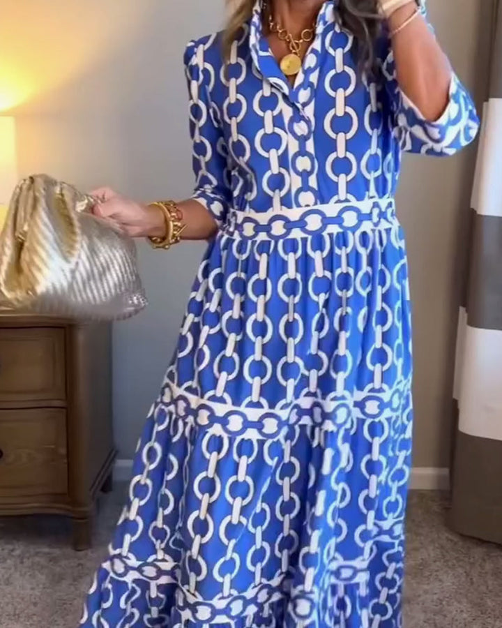Lynn | Maxi Shirt Dress with Boho Print and Tiered Skirt