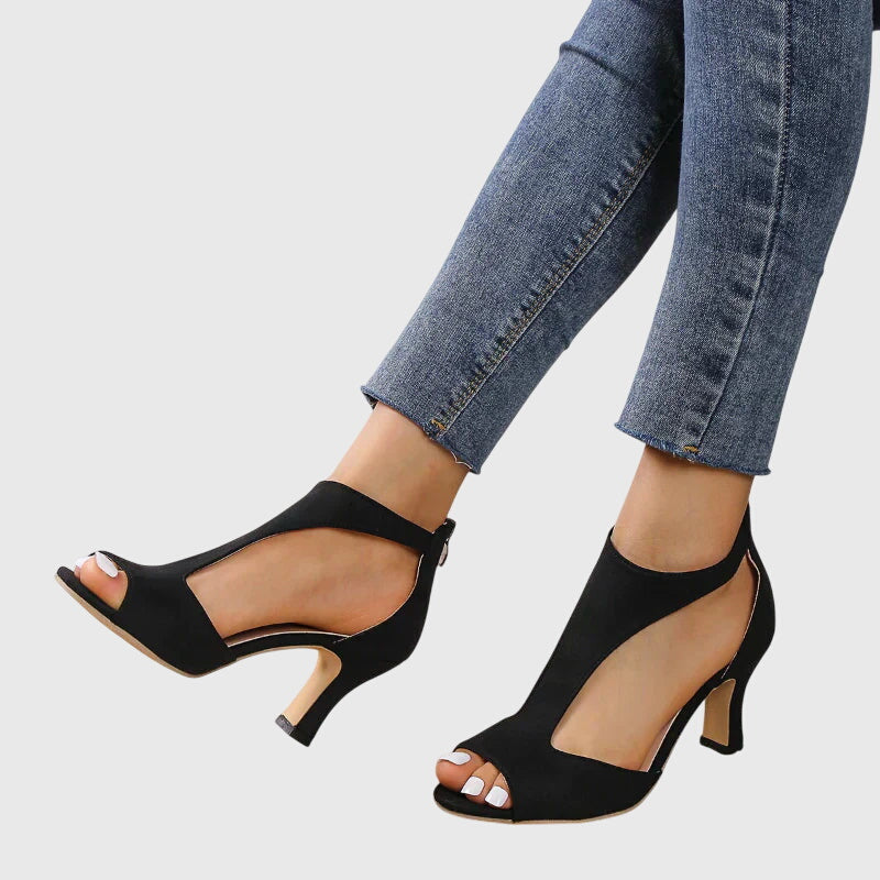 Women's Open Toe Heels with Cut Out Side Detail