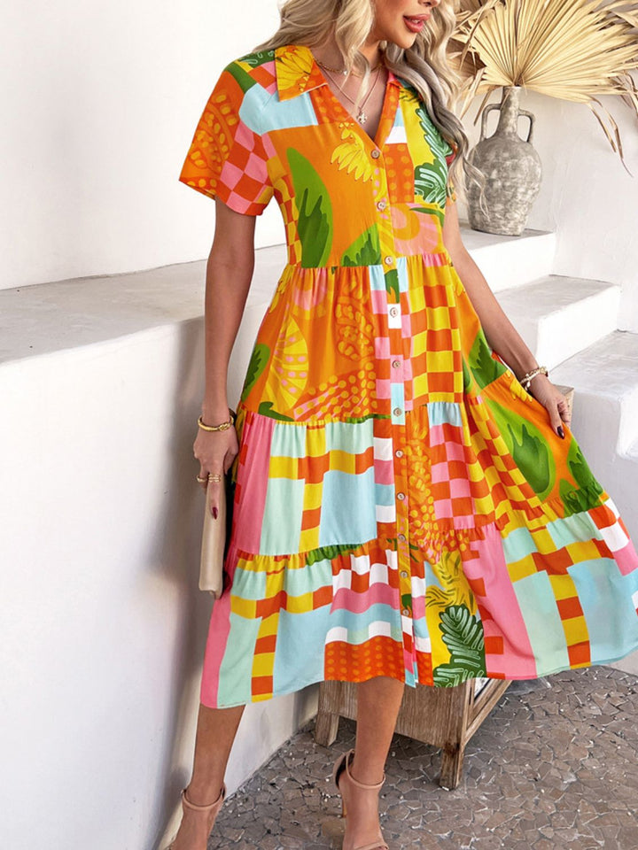 Mary | Midi Shirt Dress with Floral Print and Button Front