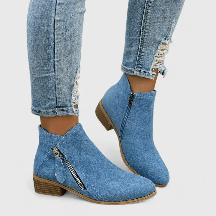 Women's Ankle Boots with Side Zip and Low Block Heel
