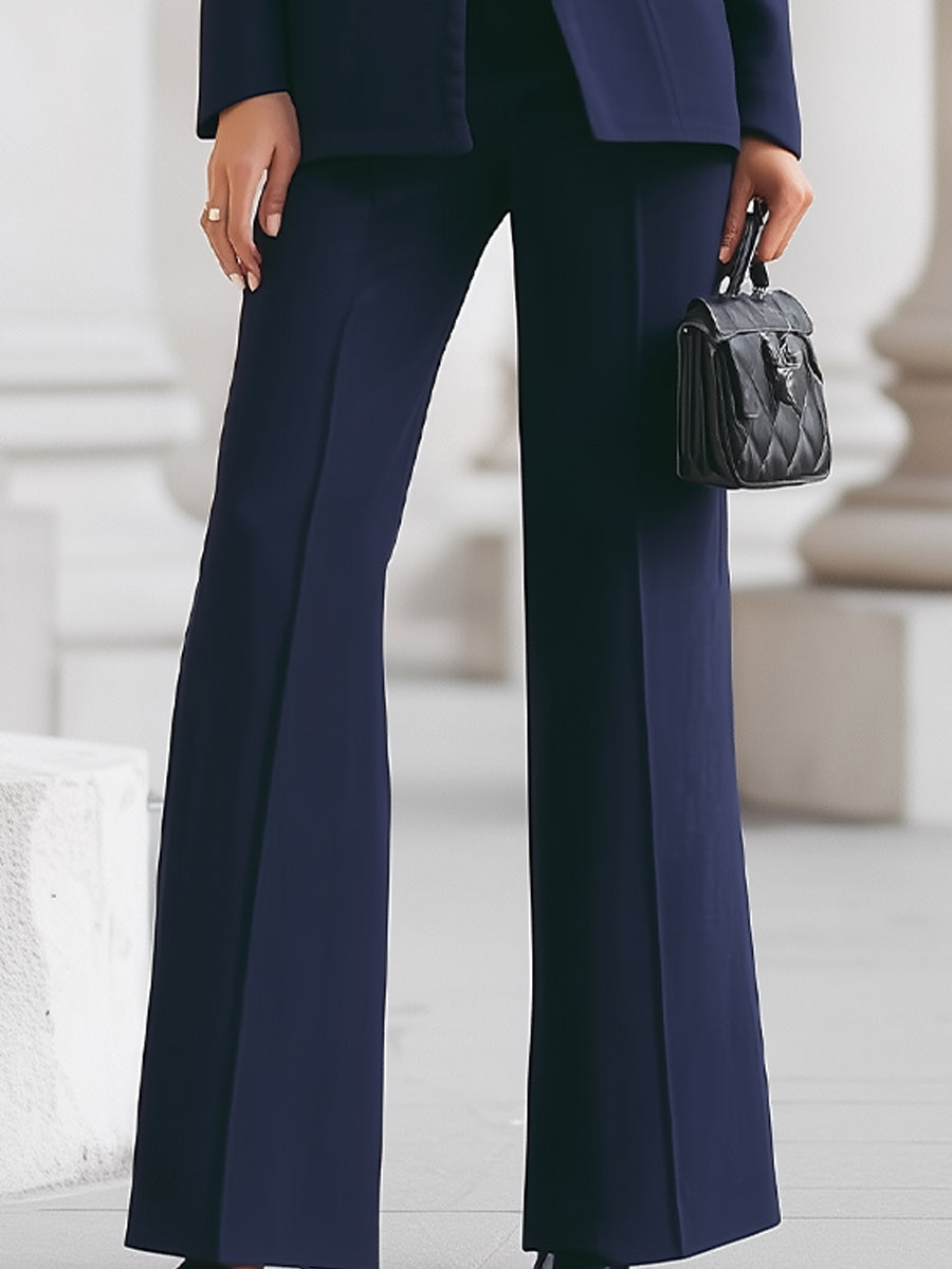 Women's Structured Blazer and Wide Leg Pants Suit Set