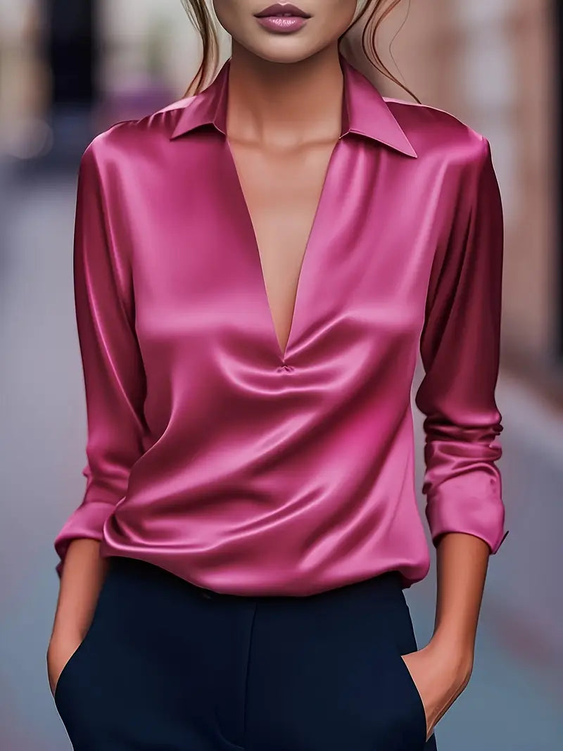 Sylv | Blouse with Deep V-Neck and Long Sleeves