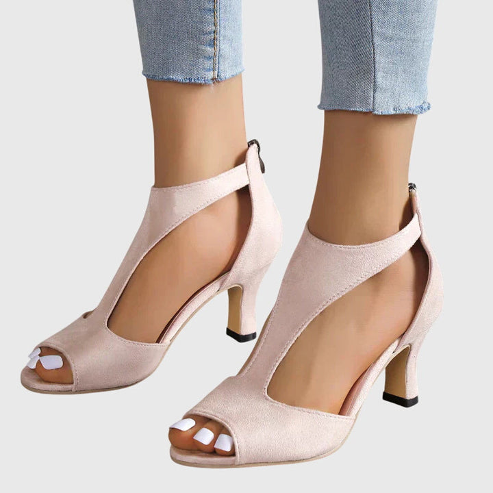 Women's Open Toe Heels with Cut Out Side Detail