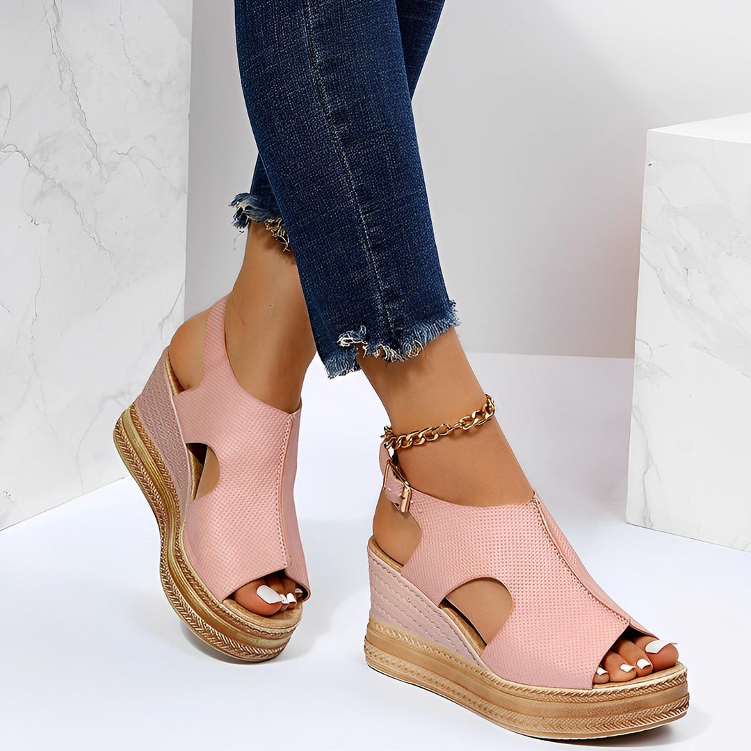 Women's Orthopedic Cutout Wedge Sandals with Back Strap