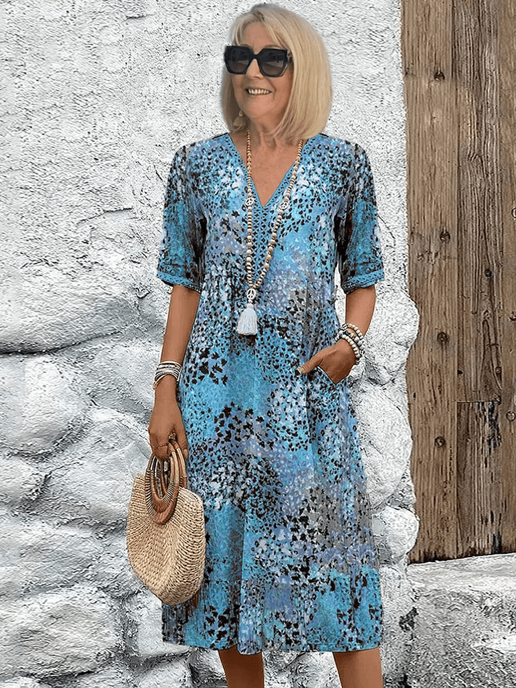 Hailey | Midi Summer Dress with Abstract Print and V-Neck