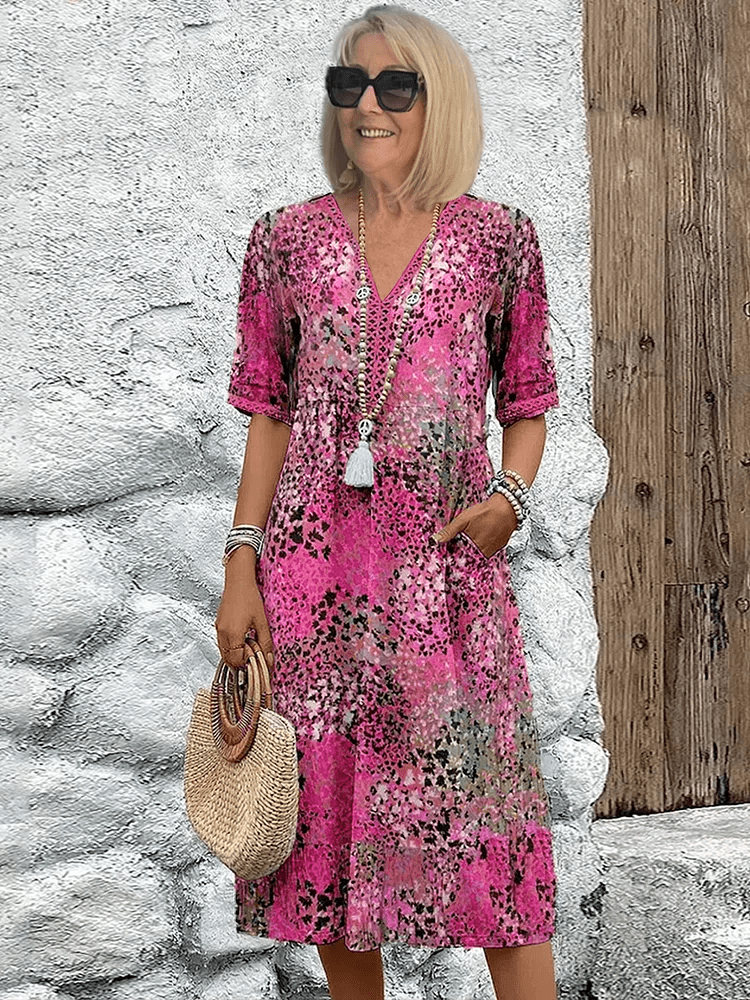 Hailey | Midi Summer Dress with Abstract Print and V-Neck