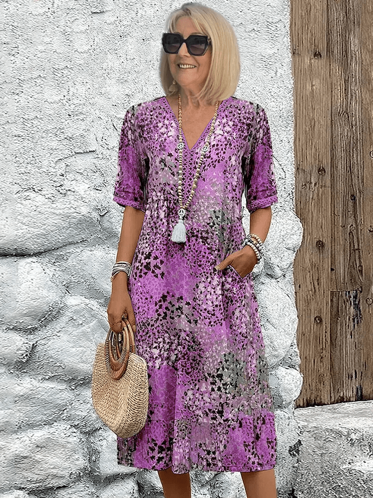 Hailey | Midi Summer Dress with Abstract Print and V-Neck