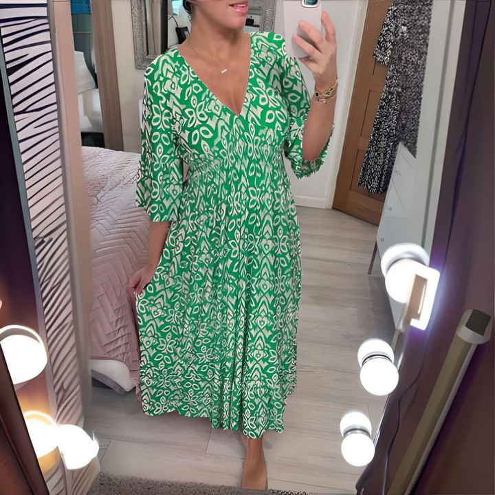 Quinn | Midi Summer Dress with Boho Print and V-Neck
