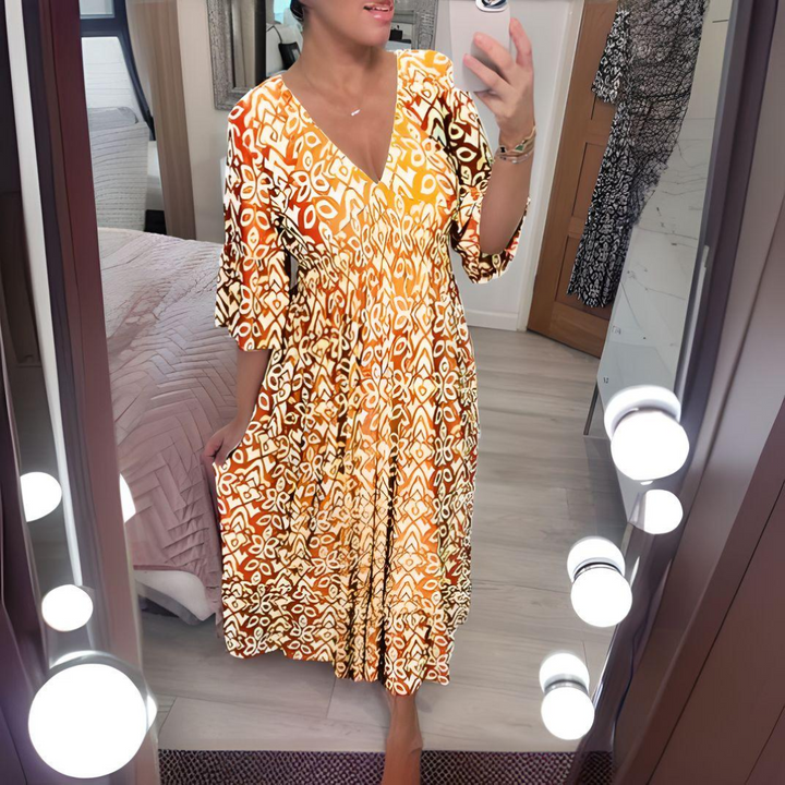 Quinn | Midi Summer Dress with Boho Print and V-Neck