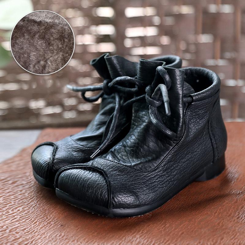 Women's Orthopedic Retro Lace-Up Ankle Boots with Flat Sole