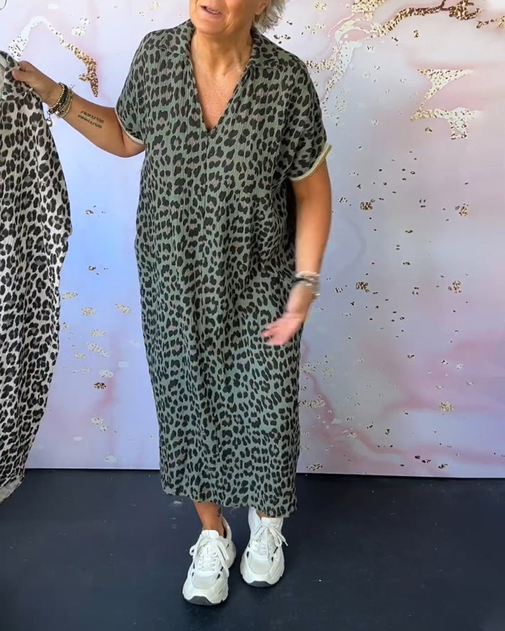 Lenny | Midi Summer Dress with Leopard Print and V-Neck