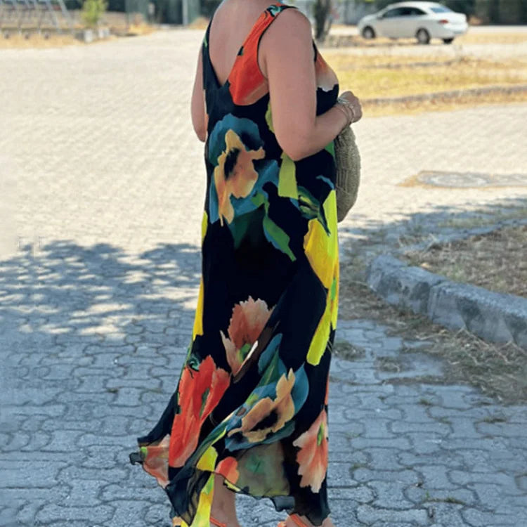 Clara | Maxi Summer Dress with Floral Print and Spaghetti Straps