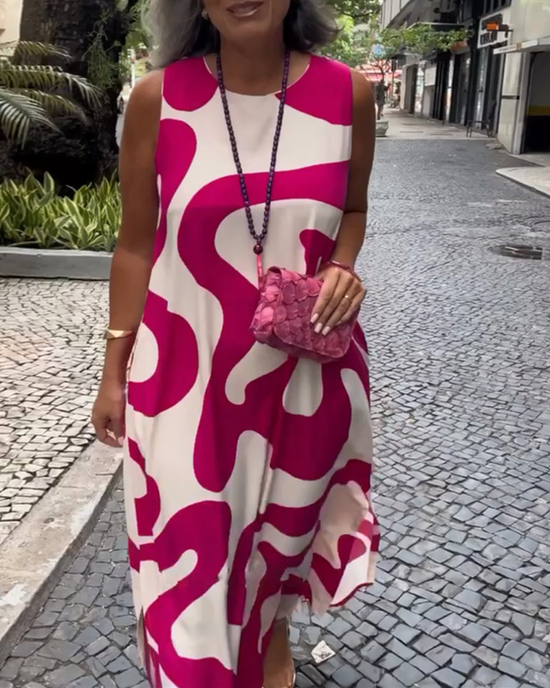 Christine | Maxi Summer Dress with Abstract Print and Round Neck