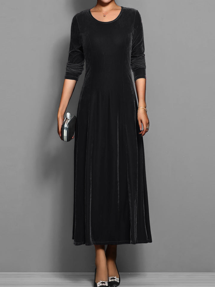 Women's A-Line Maxi Dress with Long Sleeve Flared Skirt