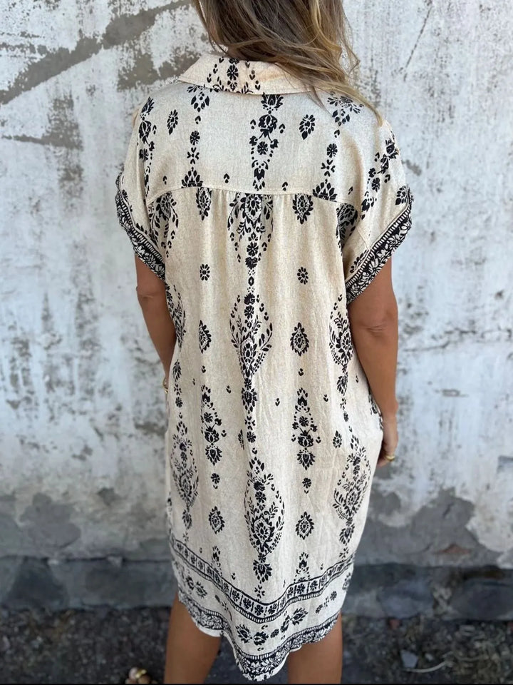 Emily | Mini Shirt Dress with Boho Print and V-Neck