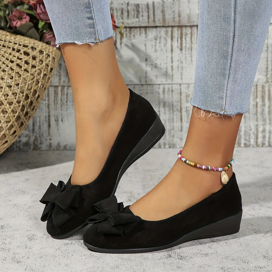 Women's Orthopedic Slip On Flats with Bow Detail and Wedge Sole