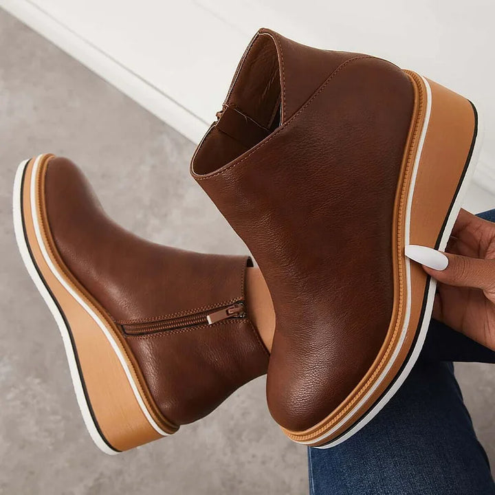 Women's Orthopedic Wedge Heel Ankle Boots with Side Zip