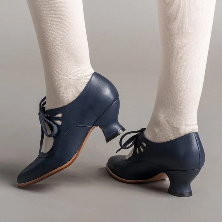Women's Vintage Mary Jane Heels with Lace-Up and Cutout